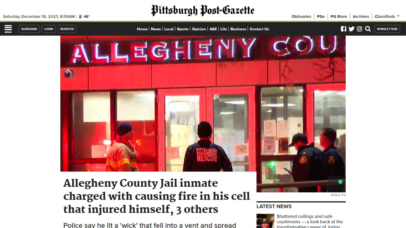 Allegheny County Jail inmate charged with causing fire in his cell that ...